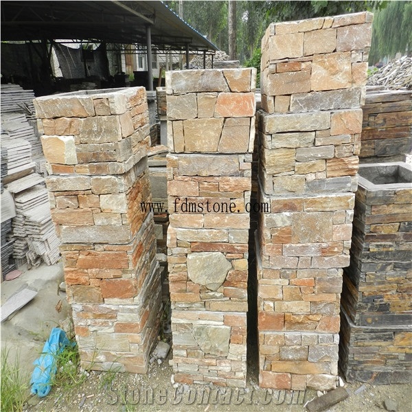 Black Stacked Stone Finish Fence/ Gate Posts,Cement Slate Ledge Stone Veneers, Cultured Stone Panels,Pillar Slate Stack Stone