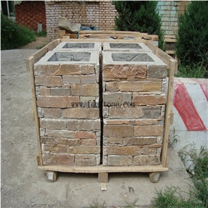 Black Stacked Stone Finish Fence/ Gate Posts,Cement Slate Ledge Stone Veneers, Cultured Stone Panels,Pillar Slate Stack Stone