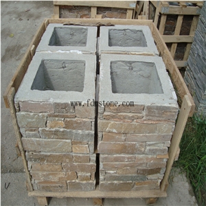 Black Stacked Stone Finish Fence/ Gate Posts,Cement Slate Ledge Stone Veneers, Cultured Stone Panels,Pillar Slate Stack Stone