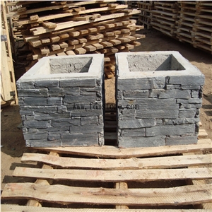 Duplex Villa Gate Slate Stone Column Wraps,Cement Slate Cultured Stone Pillars，Beige Colour Cement Back Slate Panels Ledge Stone Wall Tiles