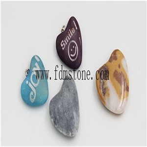 Valentine"S Gift Heart Shaped Natural Marble Stone Engraved Couple Heart Keychain