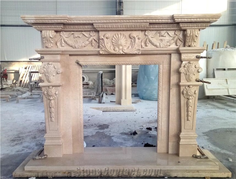 Egyptian Beige Marble Fireplace Mantel Surrounding