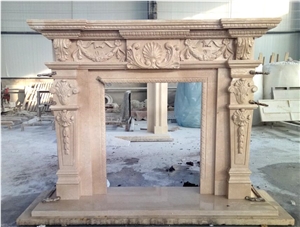 Egyptian Beige Marble Fireplace Mantel Surrounding