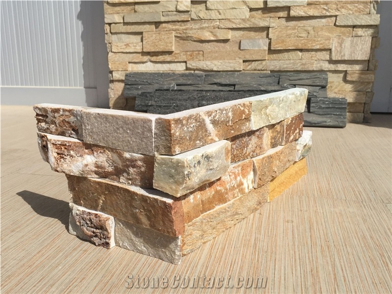 Gold Slate Ledge Corner Wall Stone Cladding