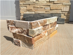 Gold Slate Ledge Corner Wall Stone Cladding