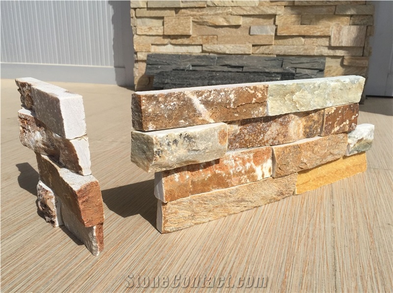 Gold Slate Ledge Corner Wall Stone Cladding