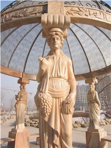 Hand Carved Cloud Pink Marble Gazebo Backyard Pergola with Dome