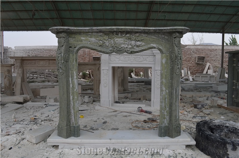 Hand Carved Green Marble Fireplace Mantel