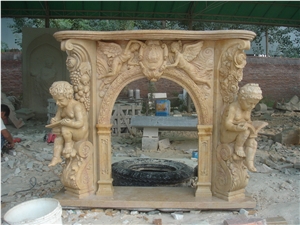 Hand Carved Marble Fireplace Mantel with Sculpture