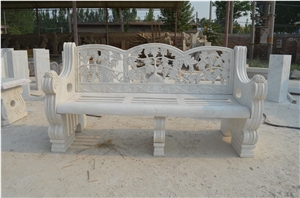 Hand Carved White Marble Bench