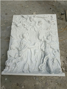 Hand Carved White Marble Religion Relief