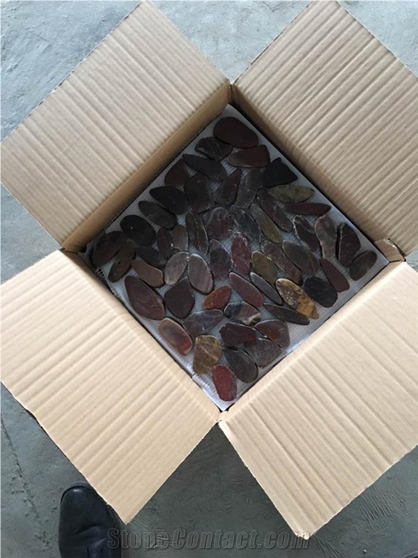 Dark Red Sliced Pebble Mosaic Tile/Natural River Stone Mosaic for Wall Covering&Flooring/Pebble Mosaic in Mesh/Double Surface Cut Pebble Mosaic/Pebble Mosaic for Bathroom&Kitchen/Interior Decoration