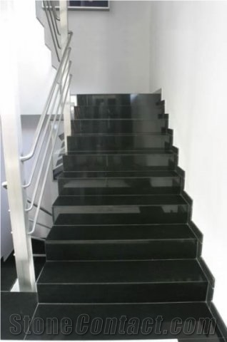 Absolute Black Granite Steps, India Black Granite Risers,Black Stair Treads&Steps