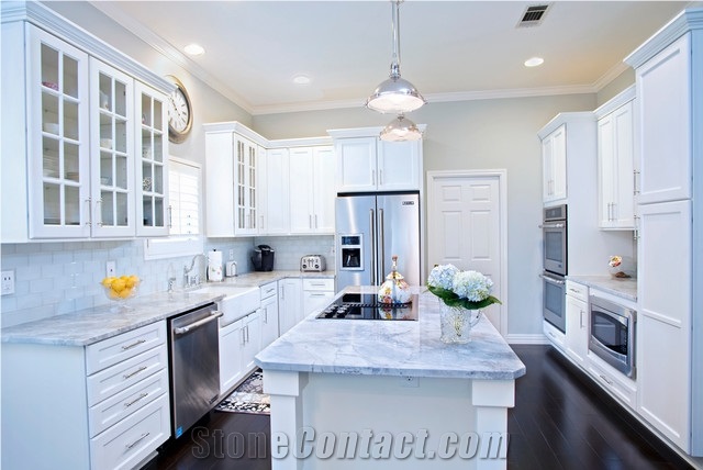 Carrara White Marble Kitchen Island Tops,Whitekitchen Worktops, Kitchen Bar Top