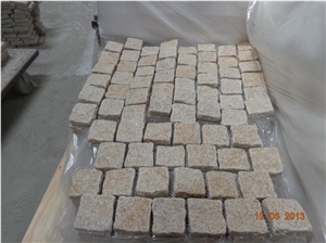 G682 Yellow Beige Granite Bushhamered Paving Stone,Rusty Walkway Cobble Pavers
