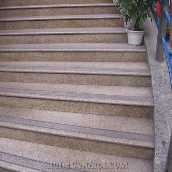 Polished G682 Granite Steps/Desert Gold Granite Stair/Gold Leaf China Granite Stair Riser&Stair Treads/Golden Sand Granite Steps &Staircase