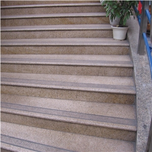 Polished G682 Granite Steps/Desert Gold Granite Stair/Gold Leaf China Granite Stair Riser&Stair Treads/Golden Sand Granite Steps &Staircase