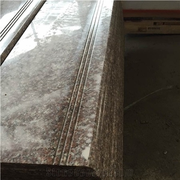 Polished G687 Peach Red Granite Stone Polished Stairs, G687 Granite Stairs & Steps