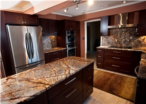 Rain Forest Custom Countertops,Brown Kitchen Island Tops,Marble Kitchen Worktops