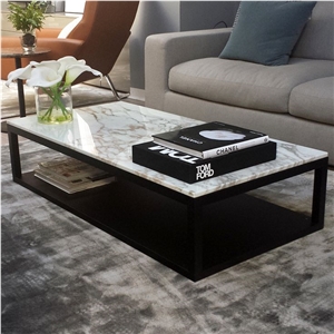 Tea Solid Surface Table Tops,White Marble Stone Table Top,Marble Reception Counter &Deck