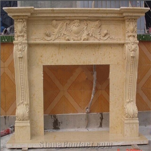 Beige Amande Limestone Fireplace,Modern Style Fireplace,Handcarved Fireplace