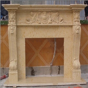 Beige Amande Limestone Fireplace,Modern Style Fireplace,Handcarved Fireplace