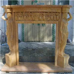 Beige Amande Limestone Fireplace,Modern Style Fireplace,Handcarved Fireplace