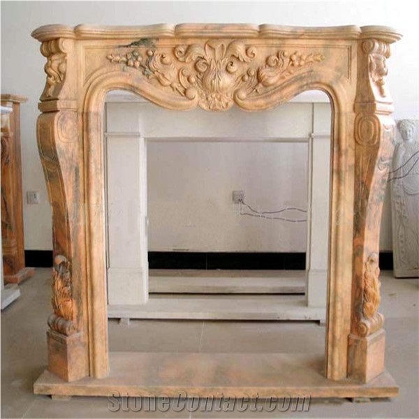 Beige Amande Limestone Fireplace,Modern Style Fireplace,Handcarved Fireplace