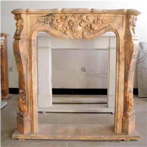 Beige Amande Limestone Fireplace,Modern Style Fireplace,Handcarved Fireplace