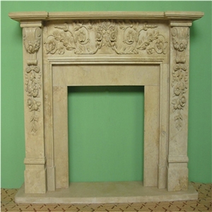 Beige Amande Limestone Fireplace,Modern Style Fireplace,Handcarved Fireplace