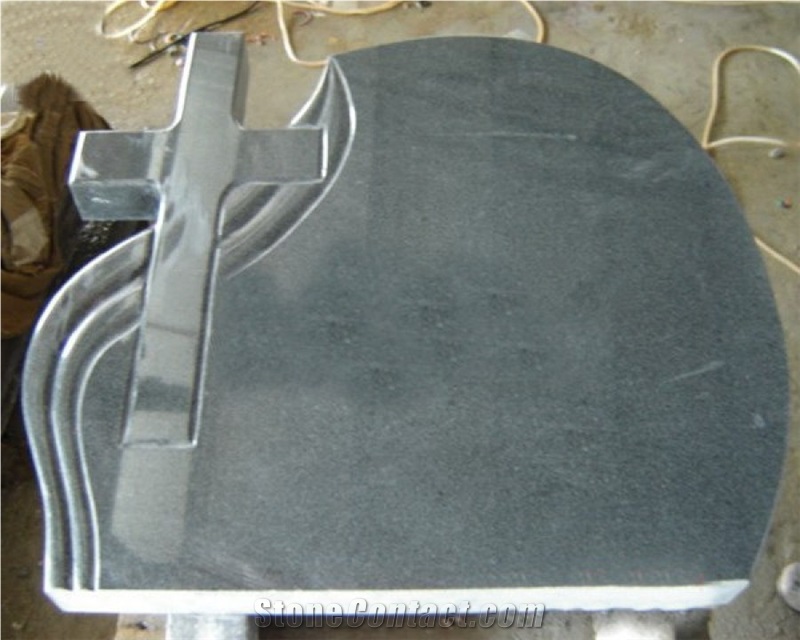 G654 Dark Gray Granite Monument, Sesame Yellow Cross Tombstone, Impala Black Polished Headstone