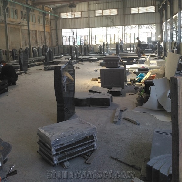 Shanxi Black Monument with Base, Polished Tombstone, American Style Headstone with Base