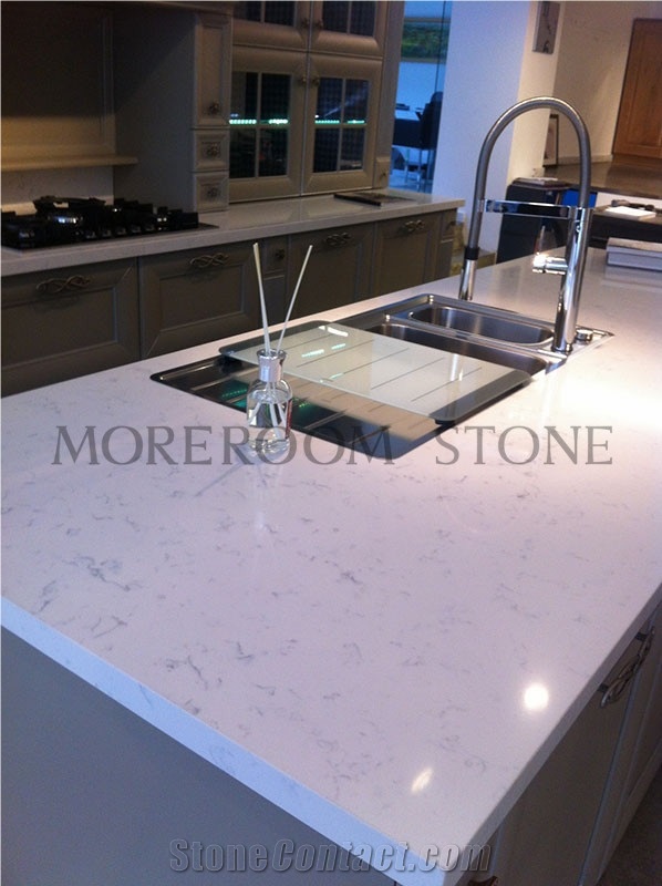 Carrara White Quartz Stone for Countertop Design, China Suuplier Customized Carrara White Kitchen Countertop