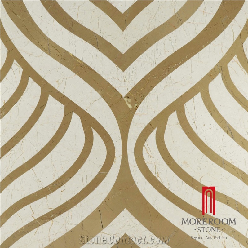 Crema Marfil & Golden Beige Marble Pattern Medallion Tiles Floor