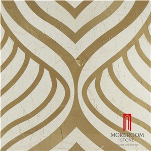 Crema Marfil & Golden Beige Marble Pattern Medallion Tiles Floor