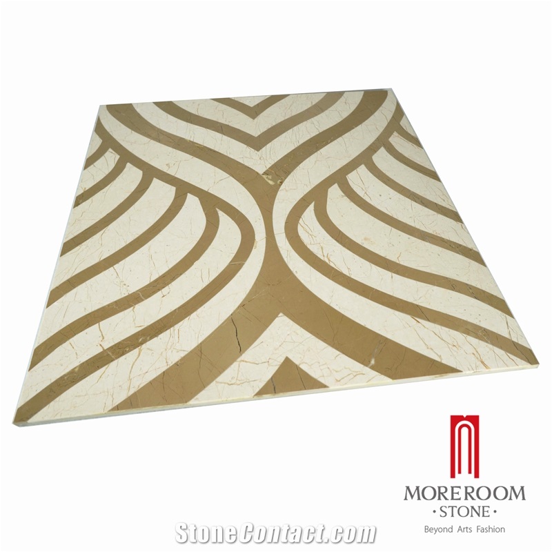 Crema Marfil & Golden Beige Marble Pattern Medallion Tiles Floor
