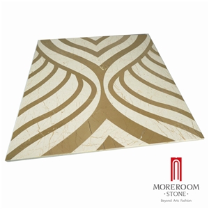 Crema Marfil & Golden Beige Marble Pattern Medallion Tiles Floor