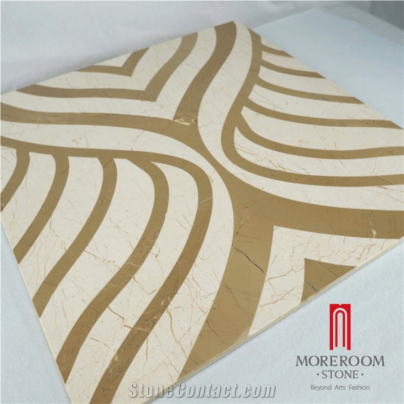 Crema Marfil & Golden Beige Marble Pattern Medallion Tiles Floor
