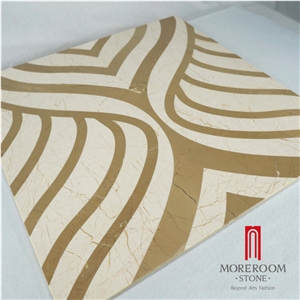 Crema Marfil & Golden Beige Marble Pattern Medallion Tiles Floor