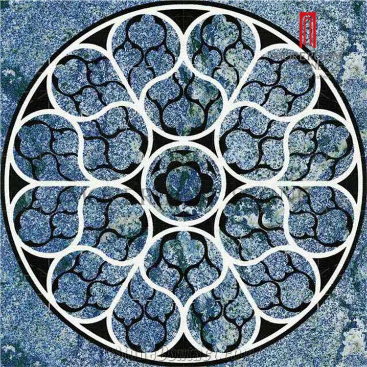Customized Waterjet Floor Medallion, Blue Color Round Carpet Marble Medallion, Whole Sale Flower Marble Medallion Design for Floor