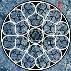 Customized Waterjet Floor Medallion, Blue Color Round Carpet Marble Medallion, Whole Sale Flower Marble Medallion Design for Floor