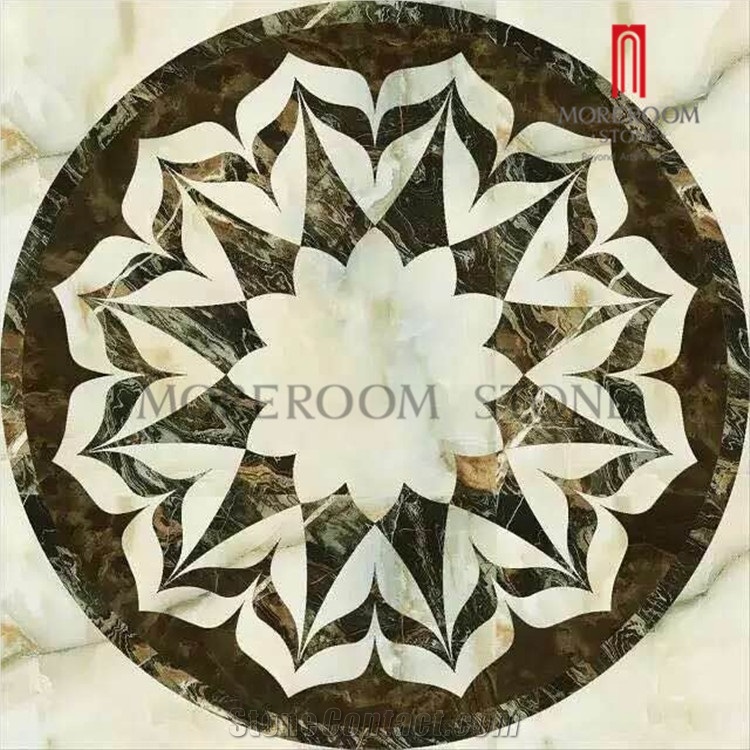 Customized Waterjet Floor Medallion, Blue Color Round Carpet Marble Medallion, Whole Sale Flower Marble Medallion Design for Floor