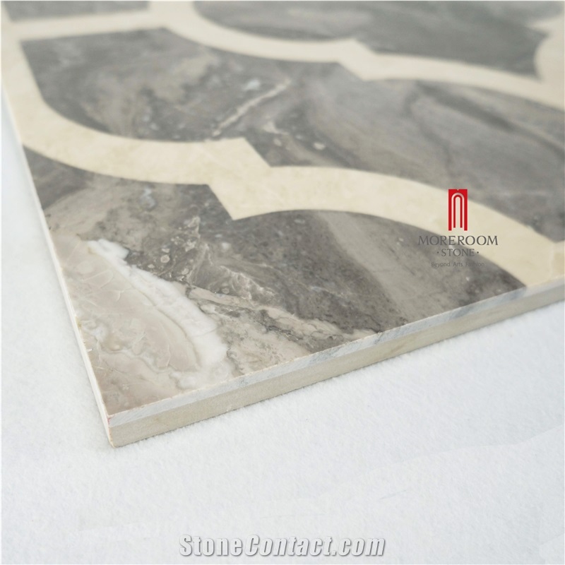 Grey Composited Waterjet Ceramic Backed Thin Marble Medallion Tiles,Slabs