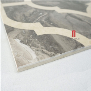 Grey Composited Waterjet Ceramic Backed Thin Marble Medallion Tiles,Slabs