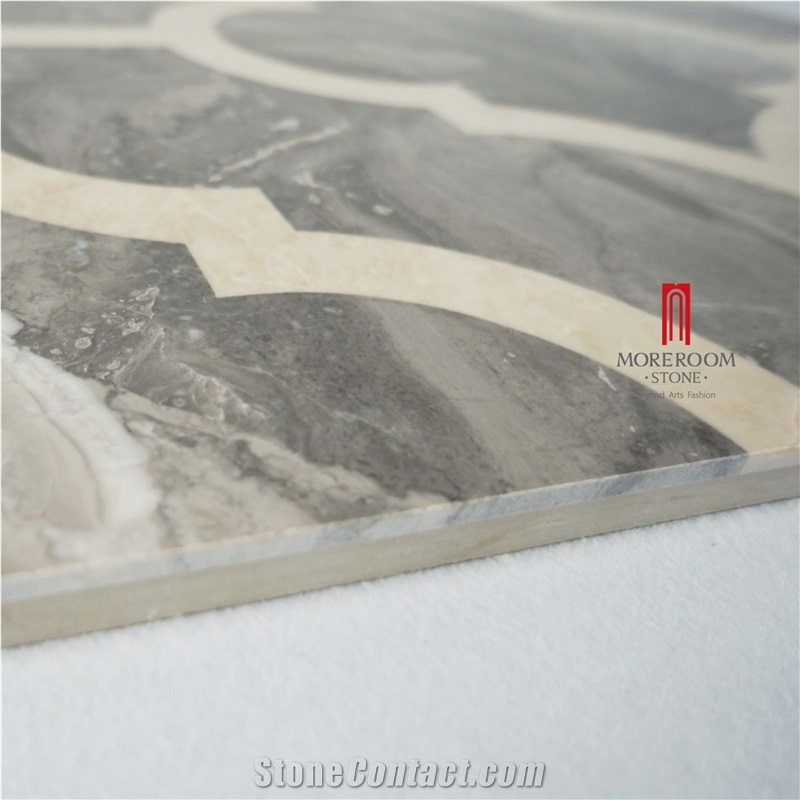 Grey Composited Waterjet Ceramic Backed Thin Marble Medallion Tiles,Slabs