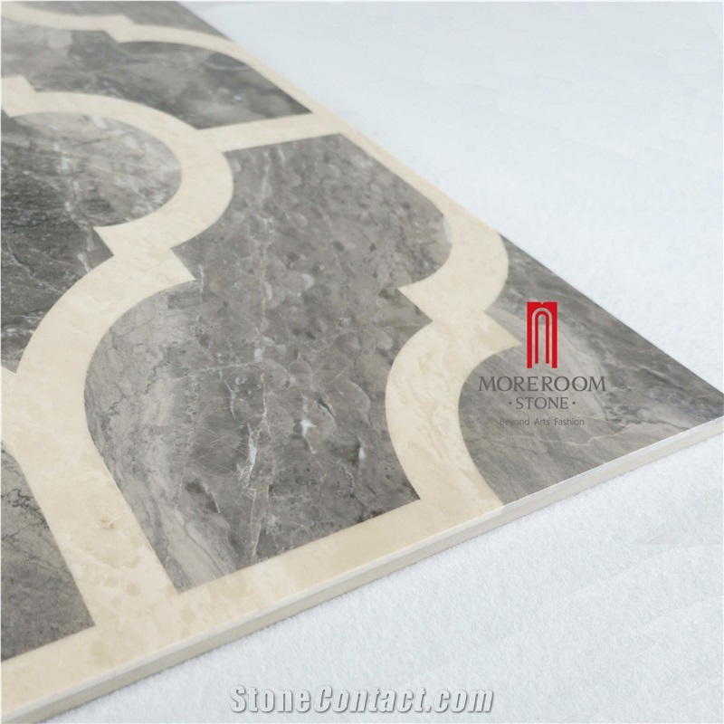 Grey Composited Waterjet Ceramic Backed Thin Marble Medallion Tiles,Slabs