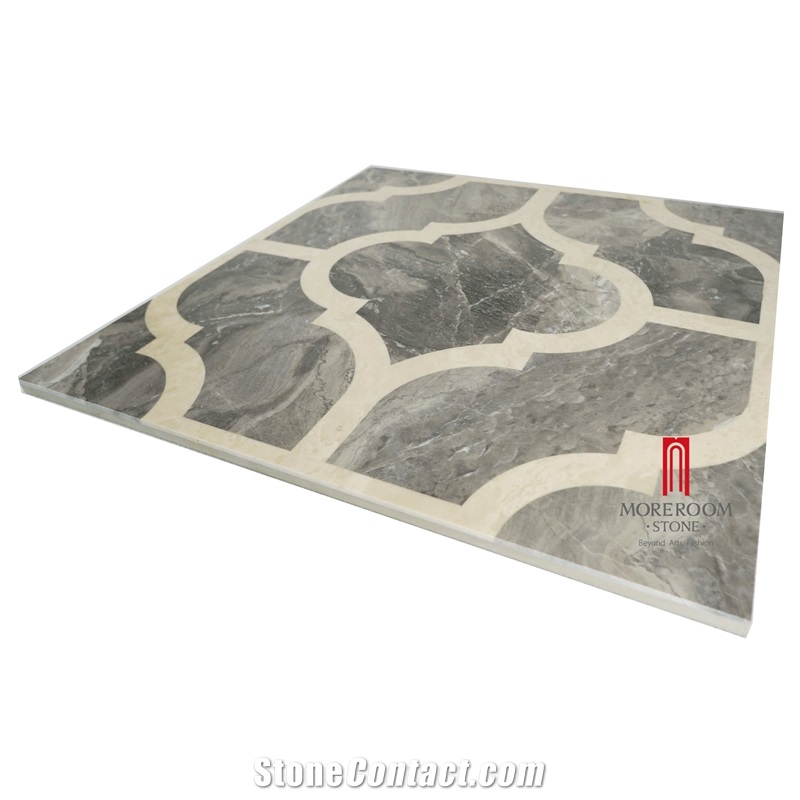 Grey Composited Waterjet Ceramic Backed Thin Marble Medallion Tiles,Slabs