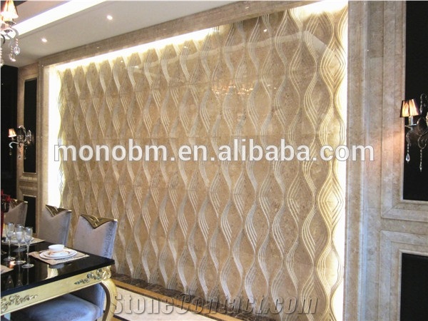 Luxury Cnc Carving Design Beige Italian Marble for Interior 3dbackground Panel