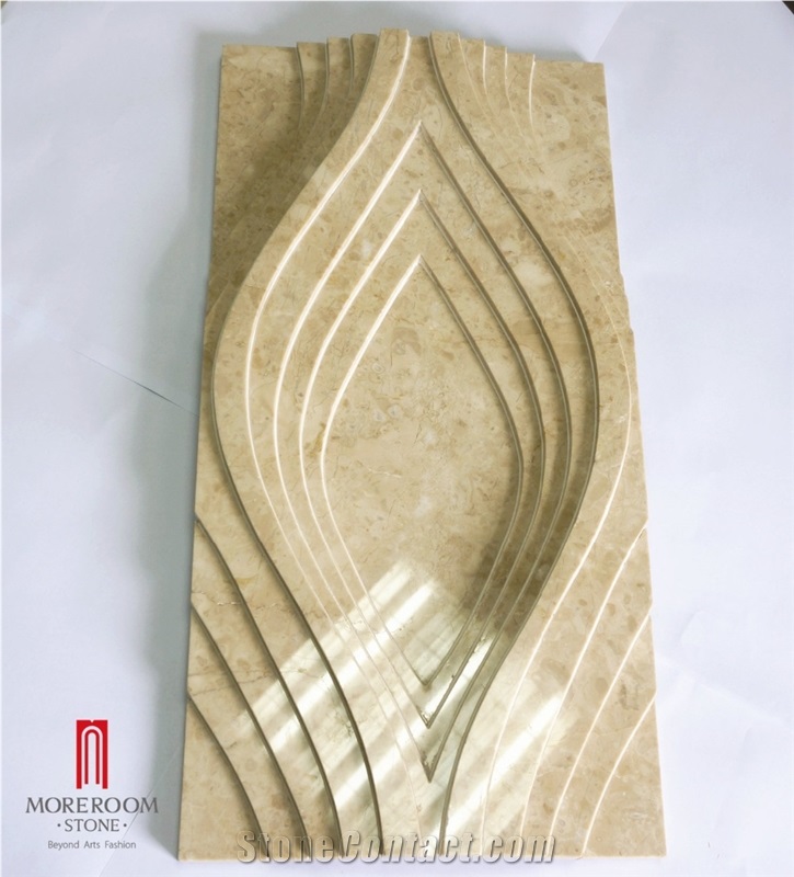 Luxury Cnc Carving Design Beige Italian Marble for Interior 3dbackground Panel
