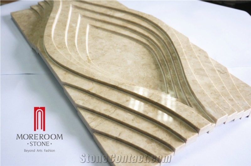 Luxury Cnc Carving Design Beige Italian Marble for Interior 3dbackground Panel
